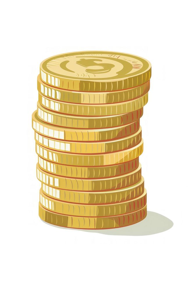 Flat illustration euro coin stack money gold white background.