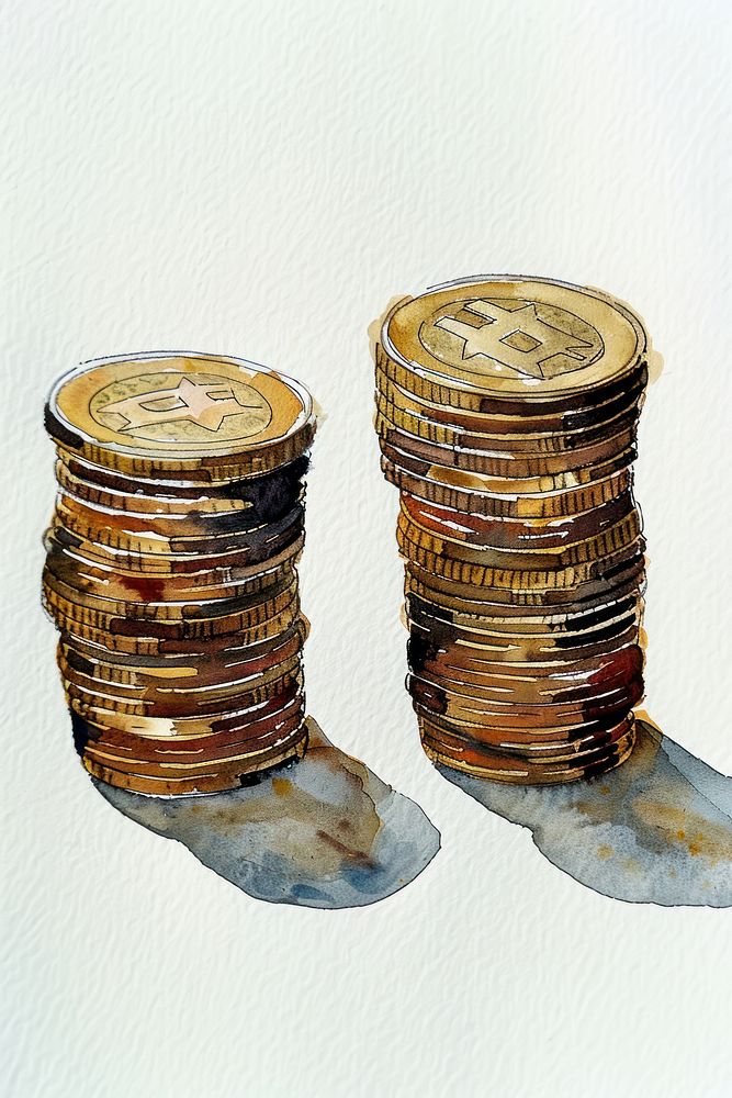 Ink painting euro coin stacks money investment currency.