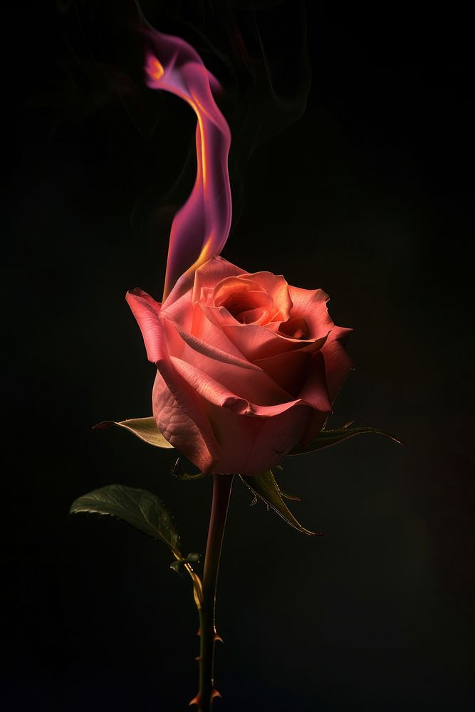 Rose on fire flower plant pink.