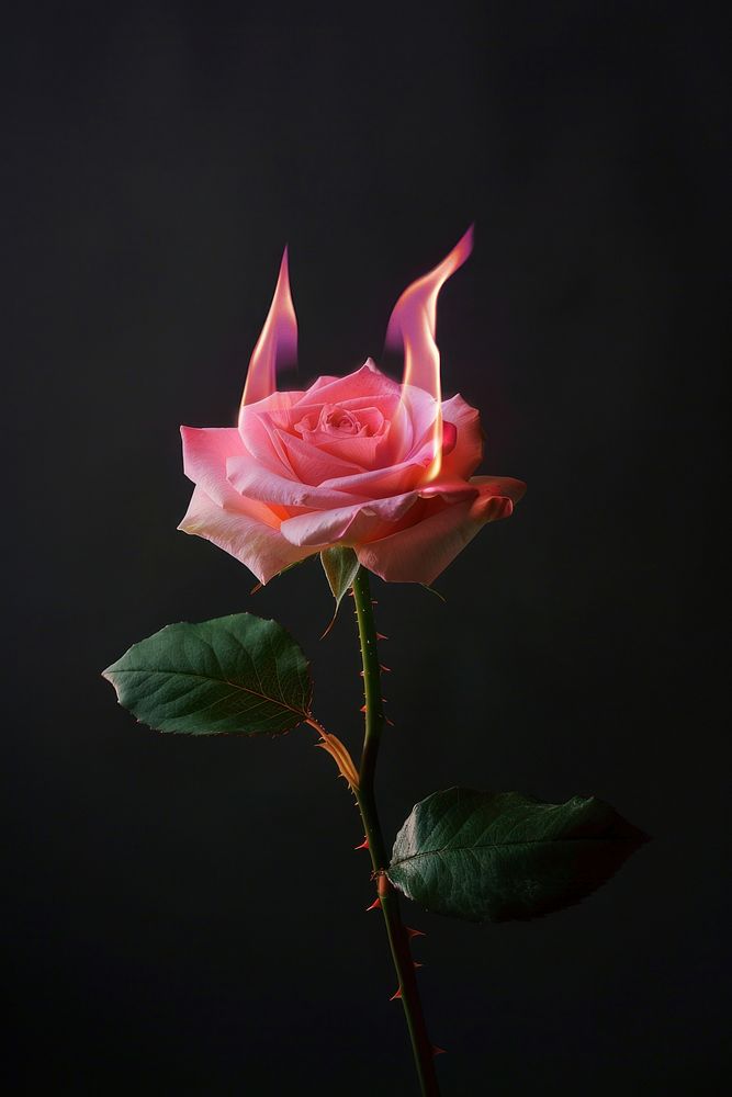 Rose on fire flower petal plant.