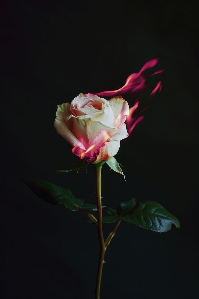 White rose on fire flower petal plant.