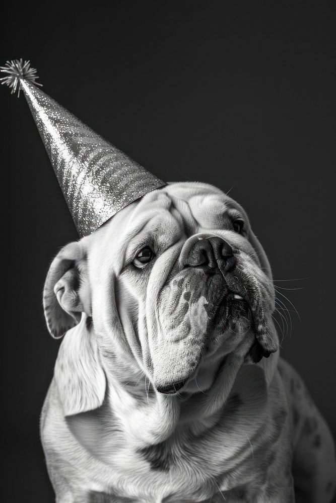 Portrait bulldog with party hat photo photography clothing.