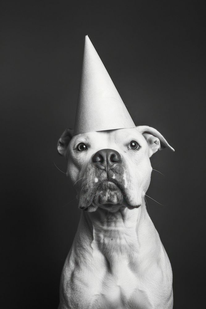 Portrait bulldog with party hat photography clothing apparel.