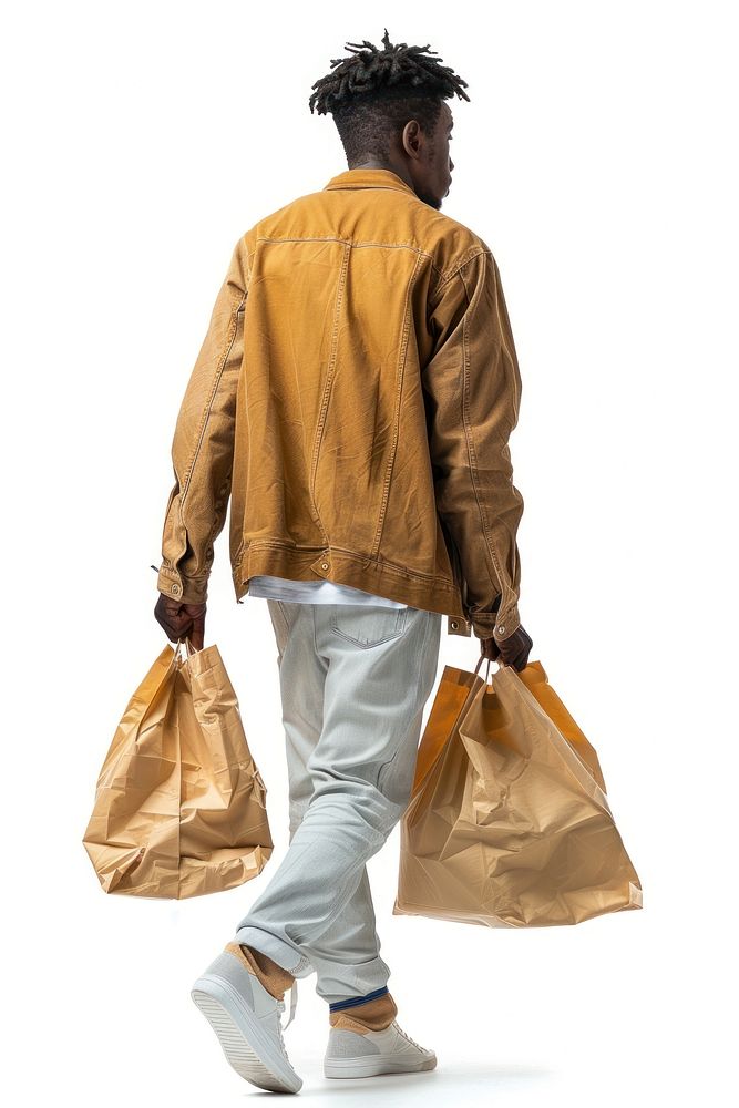 Full length shot of a young african american man carrying grocery bags handbag walking adult.