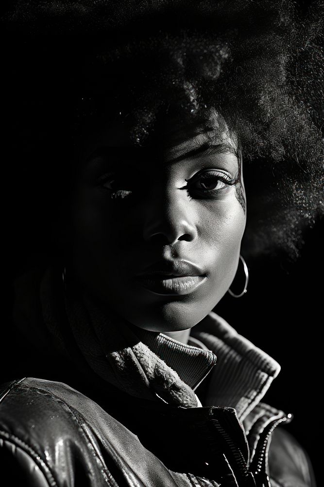 A black woman portrait photography clothing apparel.