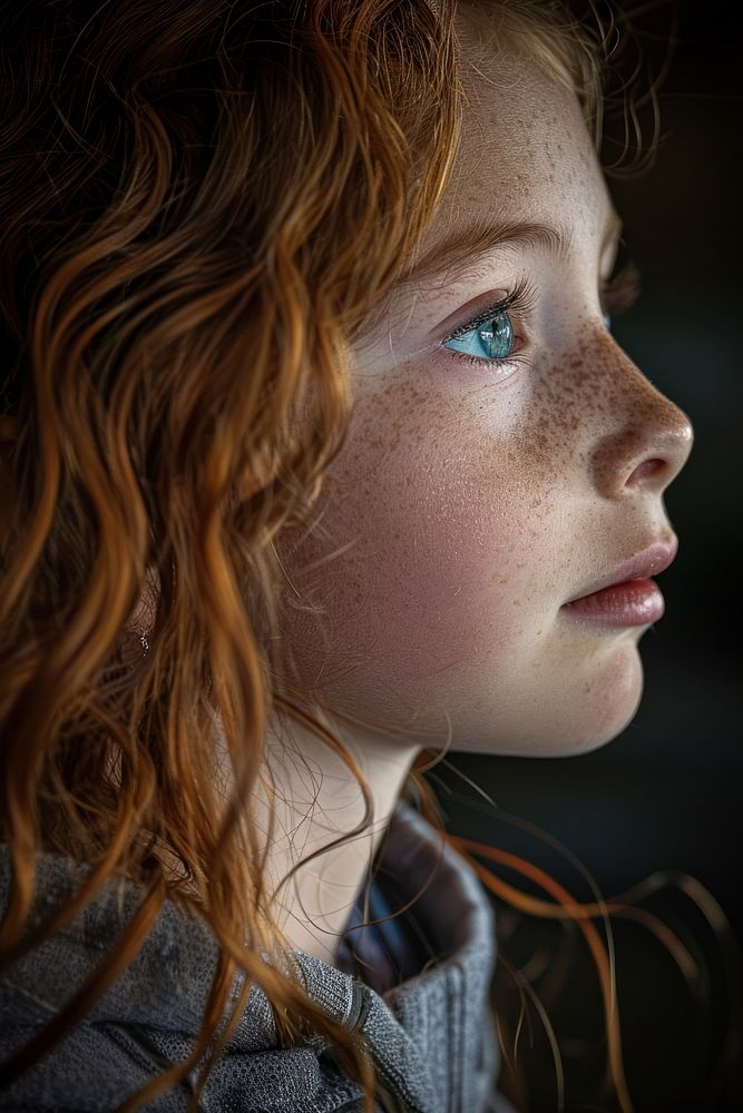 Portrait photo of a girl freckle person human.