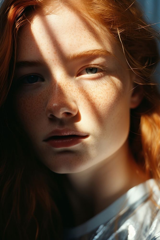 A woman portrait photography freckle person.