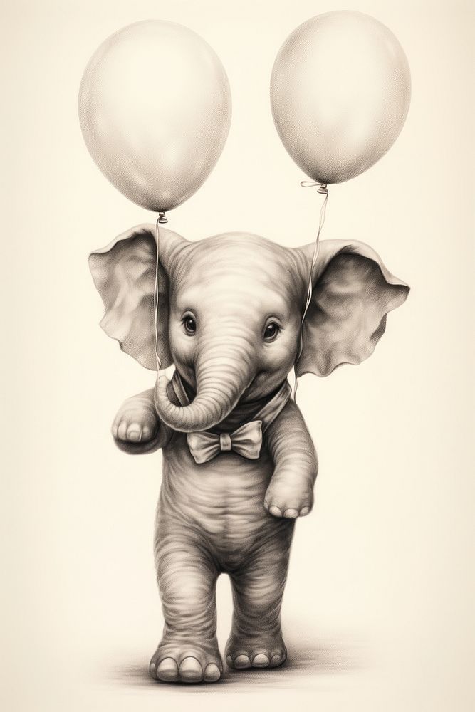 Baby elephant holding balloons wildlife animal mammal.