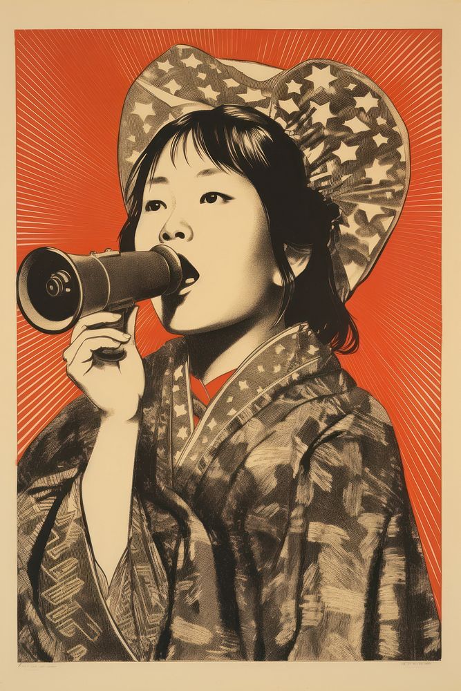 Japanese girl holding megaphone photography portrait clothing.