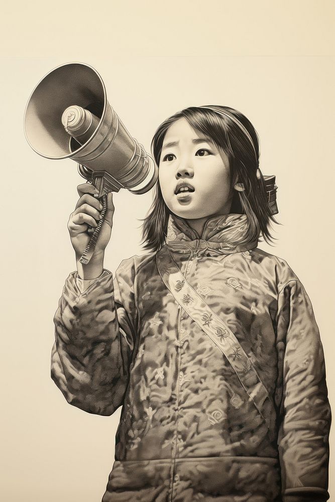 Japanese girl holding megaphone photography electronics portrait.