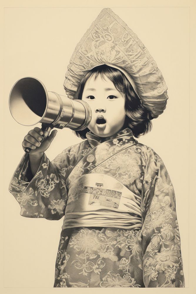 Japanese girl holding megaphone photography electronics clothing.
