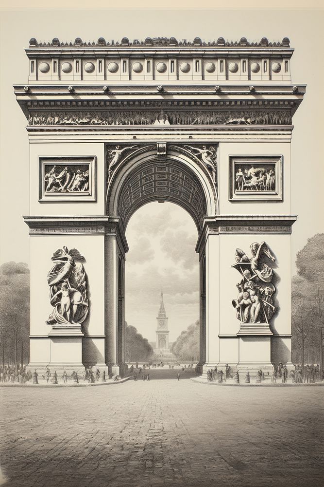 Arc de triophe architecture painting landmark.