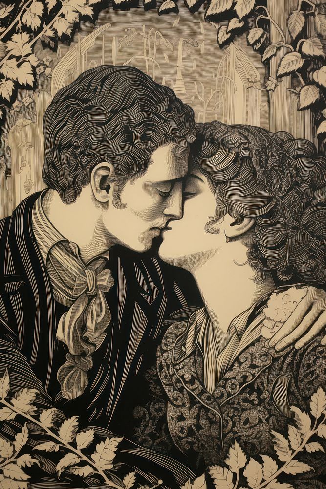Couple kissing drawing photography illustrated.