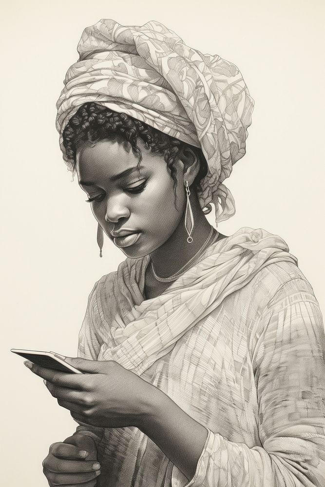 Woman holding mobile phone drawing photography electronics.