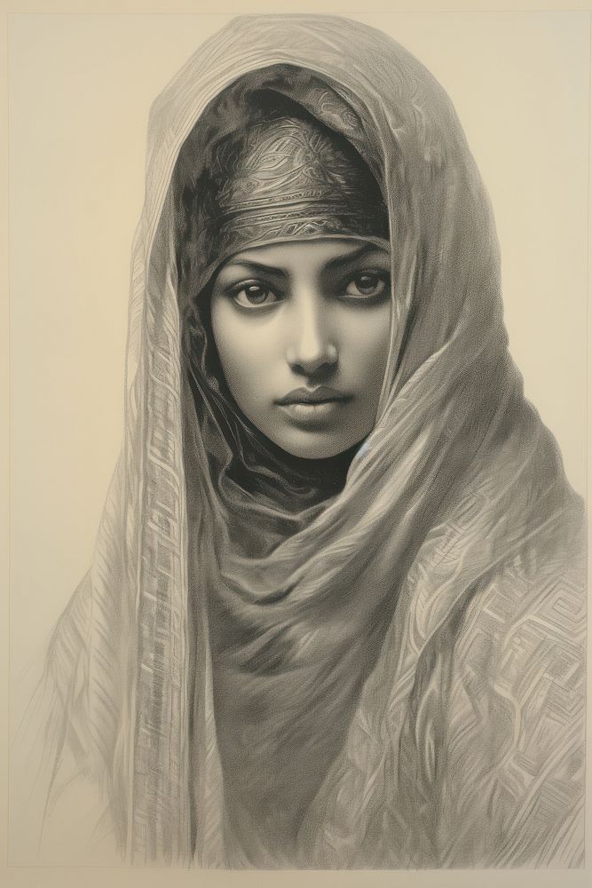 Arabian woman portrate drawing photography illustrated.