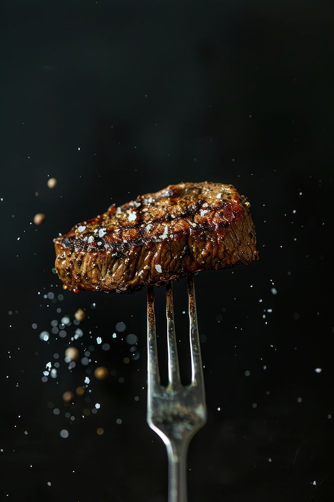 Grilled beef steak fork cutlery food.