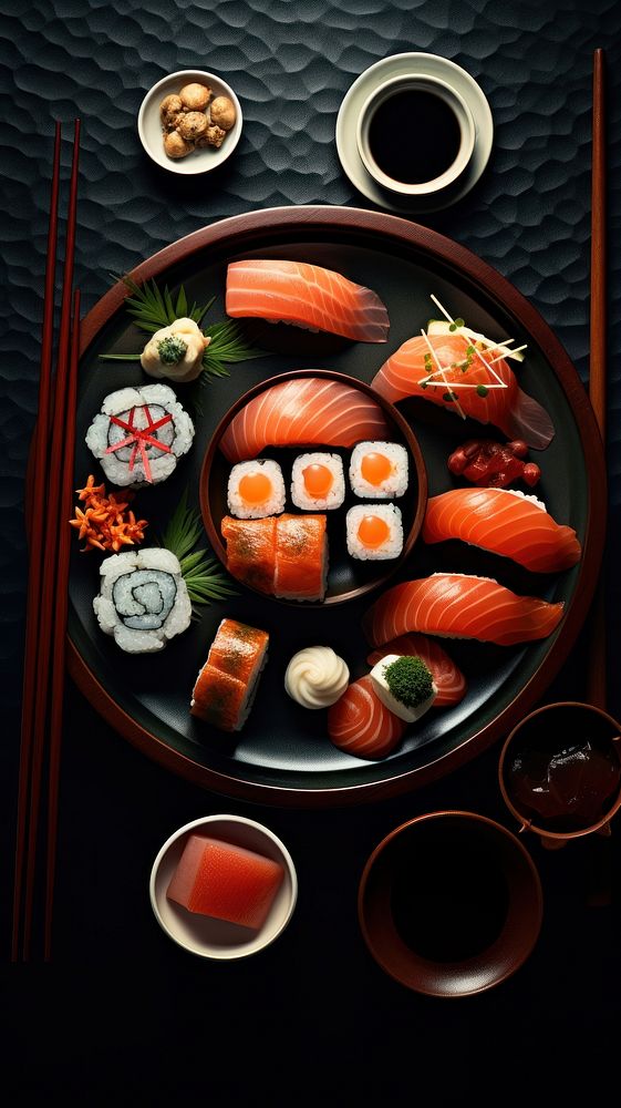 Japanese sushi chopsticks plate food.