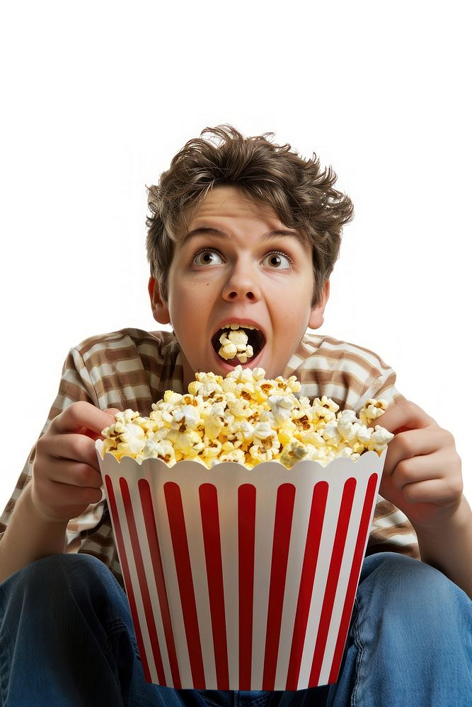 Eatting popcorn person eating child human.