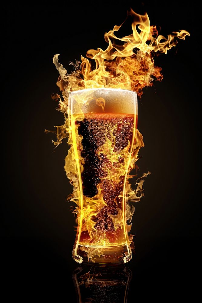 A beer flame fire beverage.