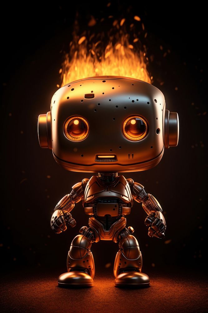 Cute robot flame fire bonfire.