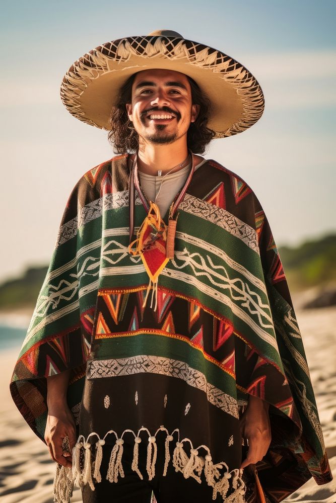 Hispanic mexican man poncho accessories beachwear.