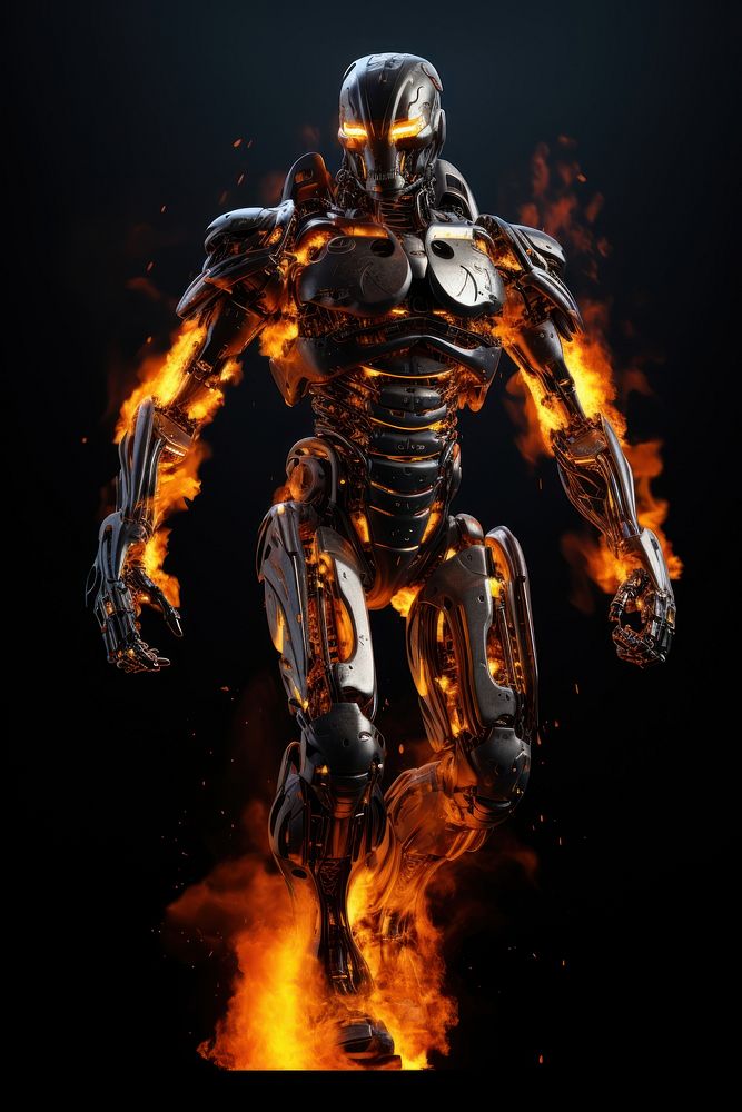 Retro robot flame fire bonfire.