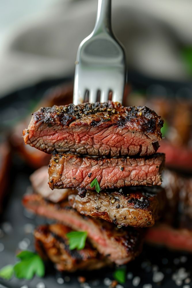Slices of steak meat beef food.