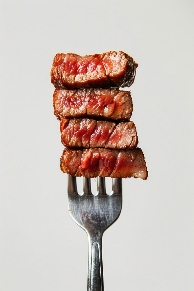 Slices of steak fork meat invertebrate.