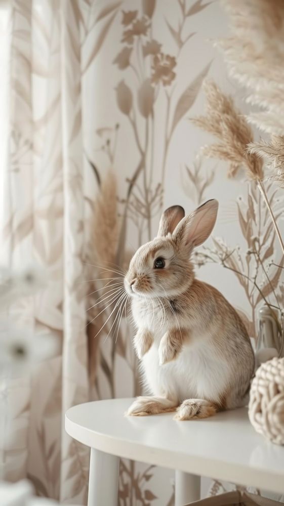 Rabbit minimal room animal wallpaper | Free Photo - rawpixel