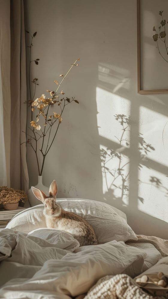 Rabbit in minimal room furniture blanket animal.