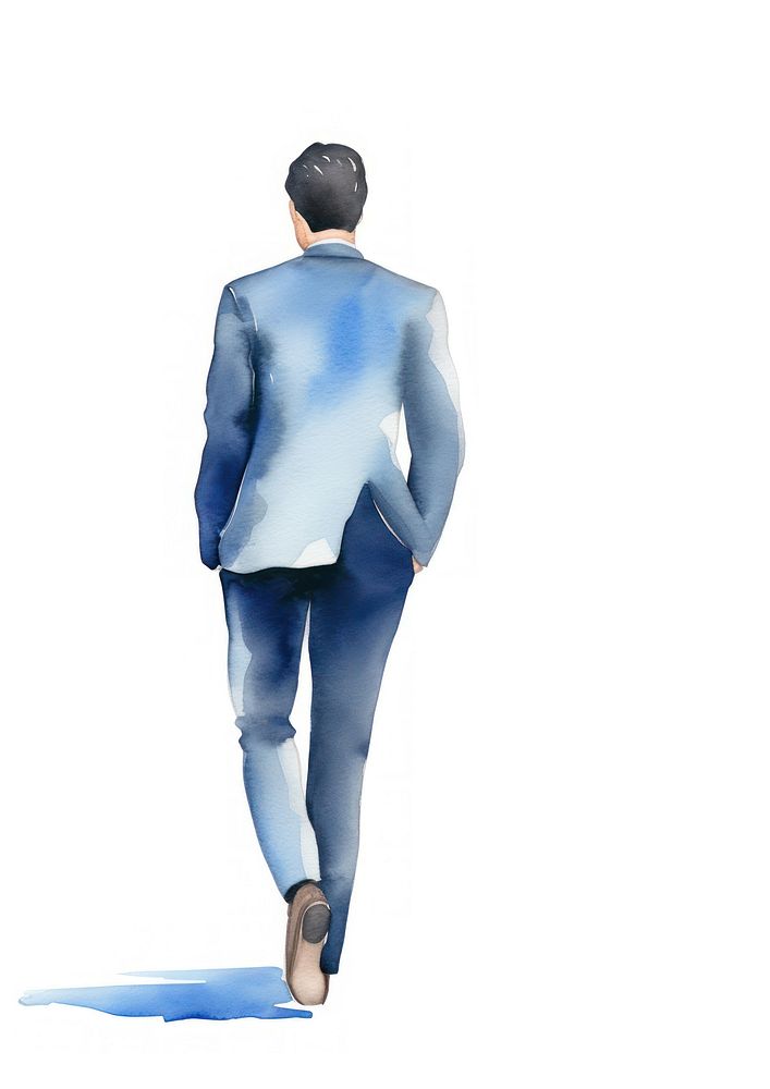 Business man walking adult back blue.