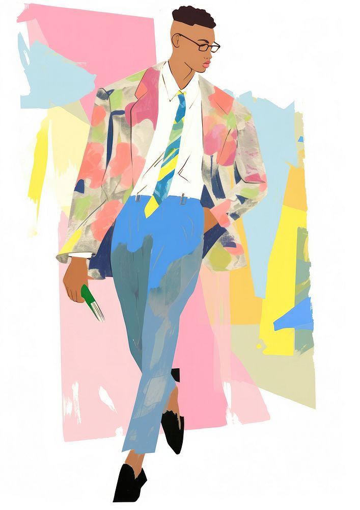 Abstract art business man walking adult white background accessories.