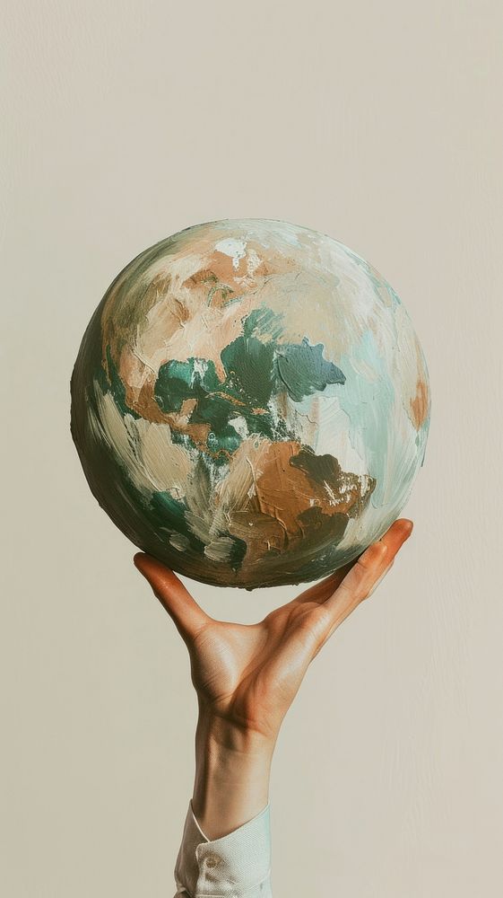 Globe with acrylic brush stroke overlay sphere planet space.