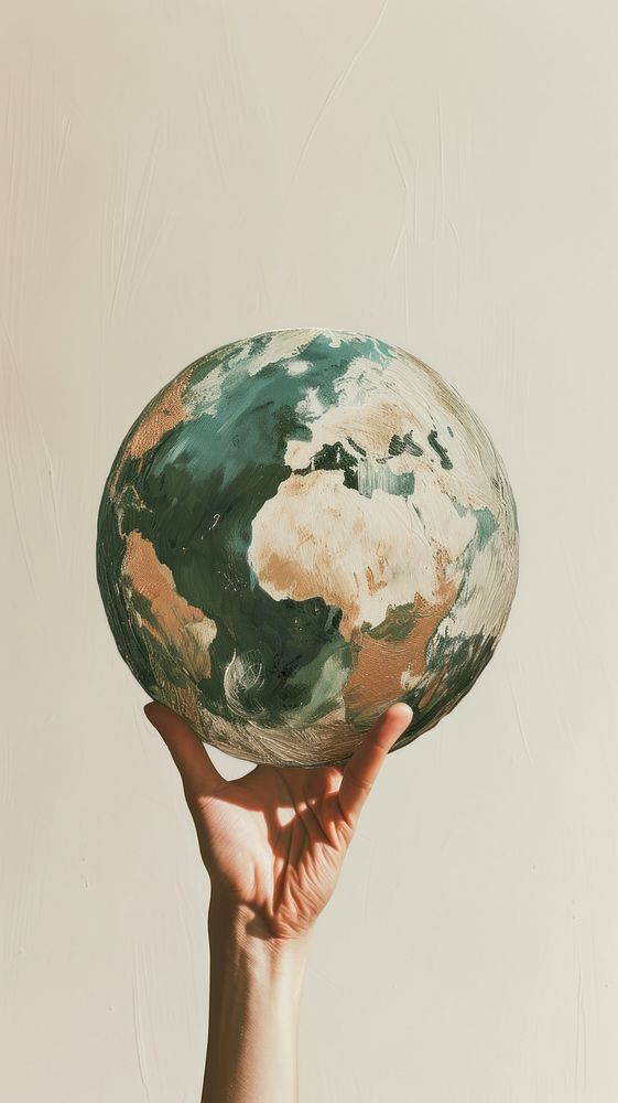 Globe with acrylic brush stroke overlay planet space art.