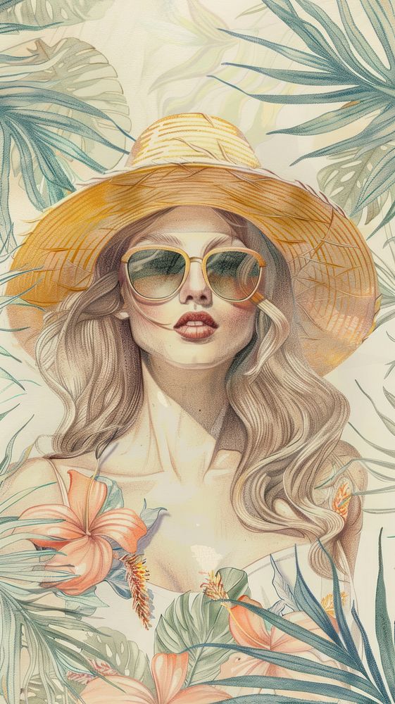 Wallpaper Woman drawing sketch sunglasses.