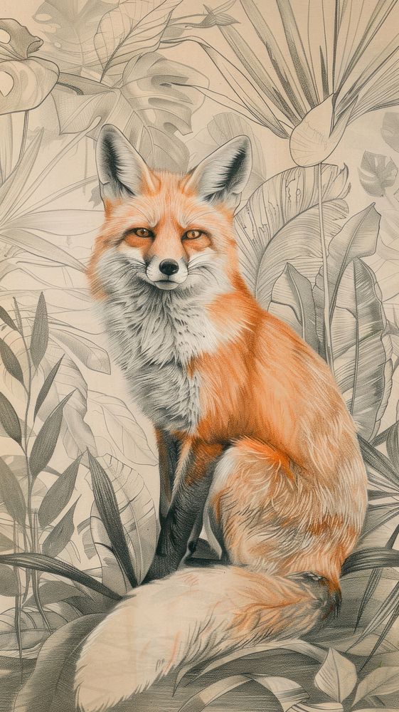Wallpaper Fox fox wildlife drawing.