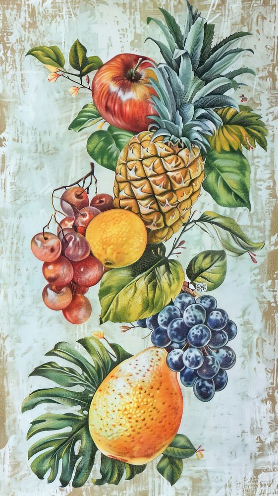 Wallpaper Fruit fruit pineapple painting.