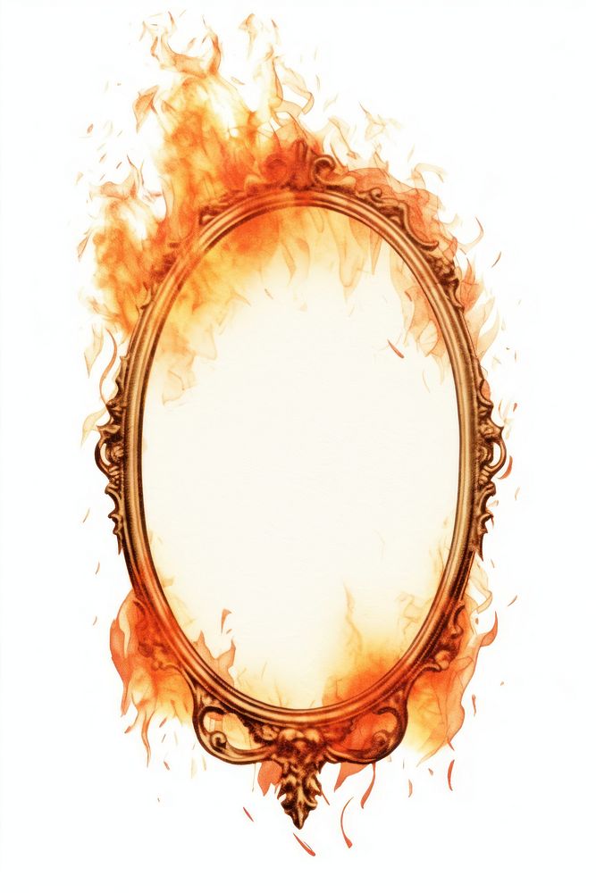 Vintage frame fire oval white background photography.