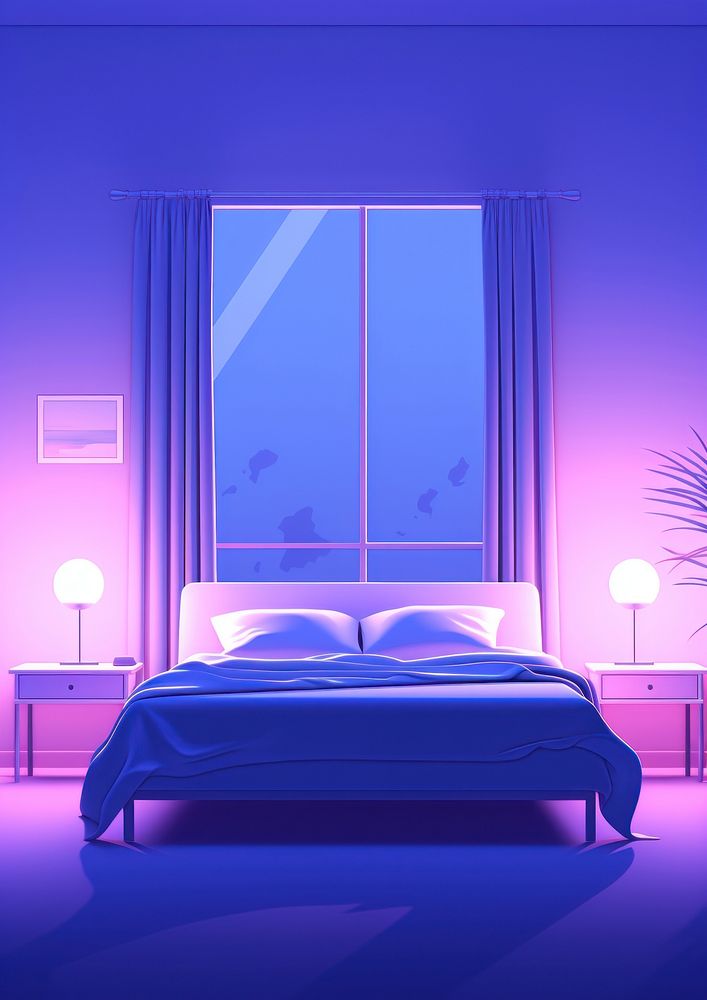 Bedroom purple furniture lighting.