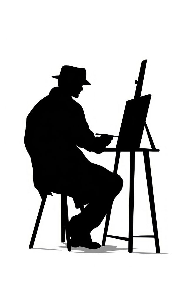 Artist silhouette clip art sitting adult white background.