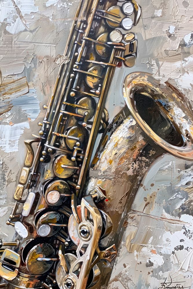 Close up on pale saxophone painting saxophonist creativity.