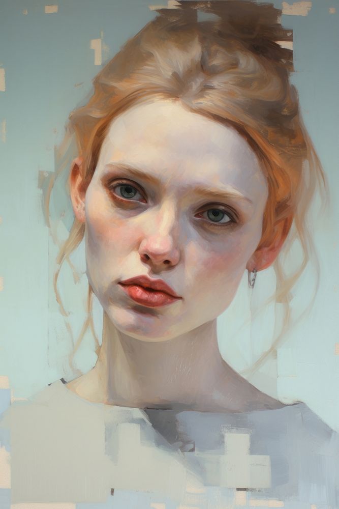 Close up on pale ad people painting portrait adult.