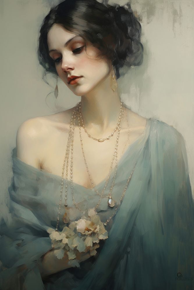 Jewellery painting necklace portrait.