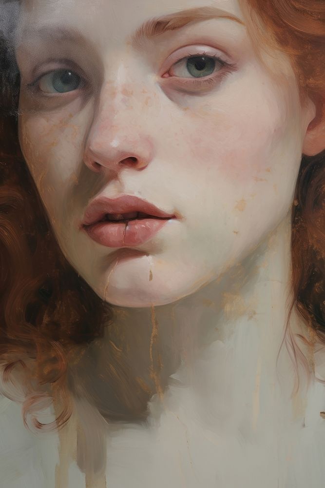 Close up on pale ad people painting portrait art.