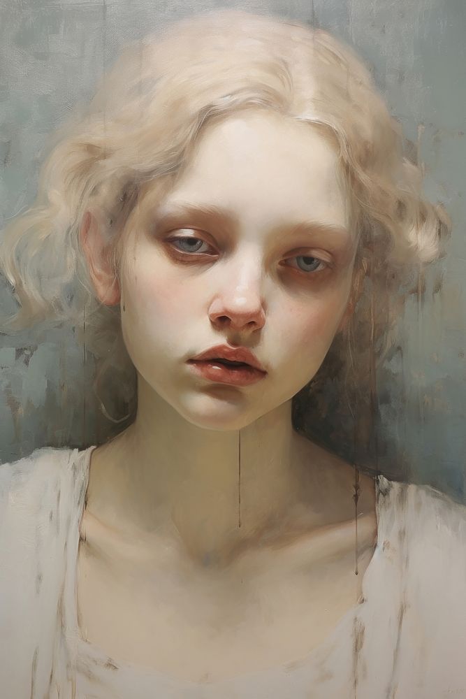 Close up on pale sad people painting portrait adult.