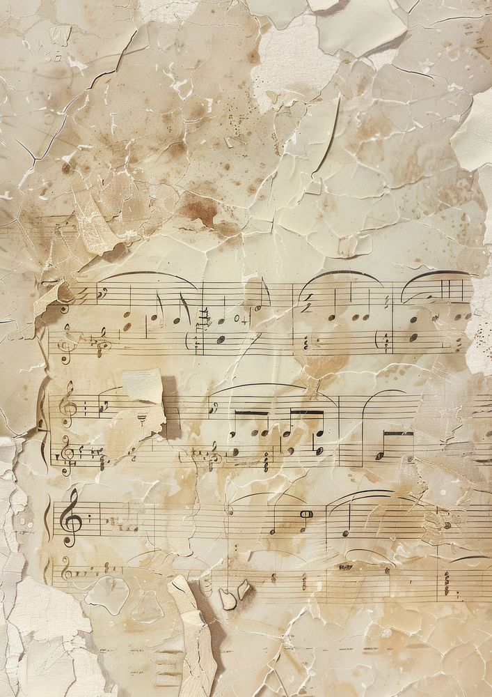 Close up on pale sheet music backgrounds old handwriting.