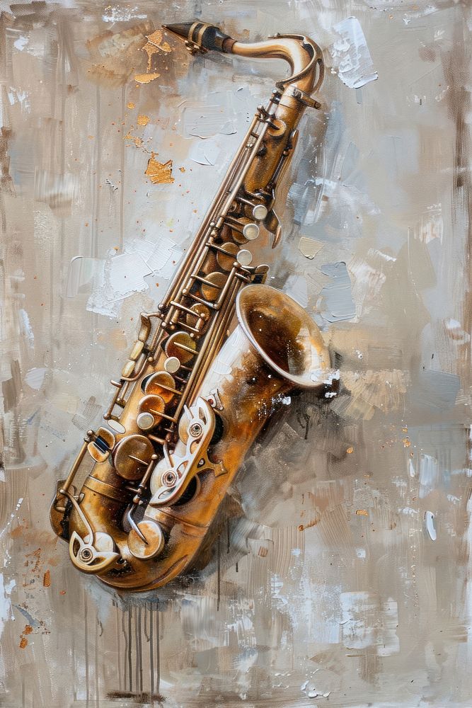 Close up on pale saxophone painting saxophonist creativity.