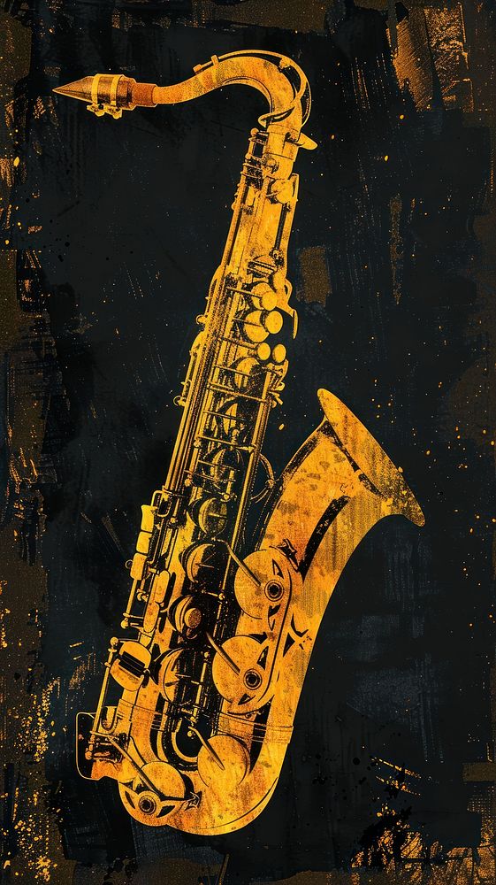 Silkscreen of a gold saxophone saxophonist performance creativity.