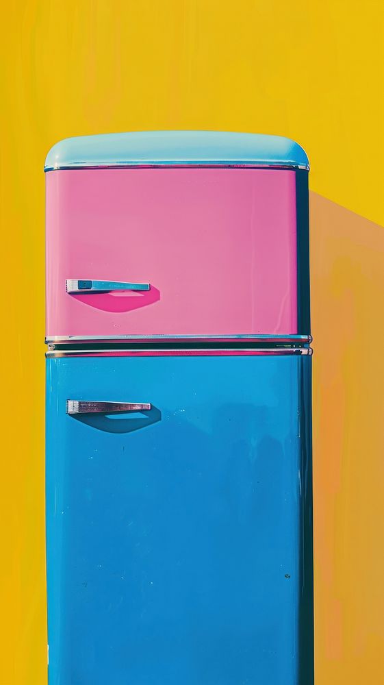 Silkscreen of a fridge yellow blue refrigerator.