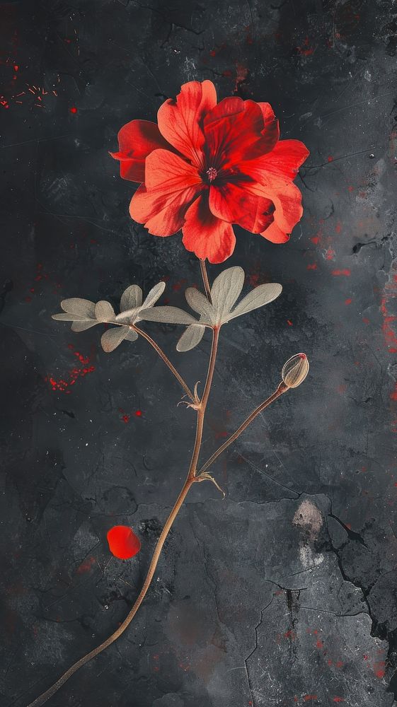 Silkscreen of a red geranium flower nature petal.